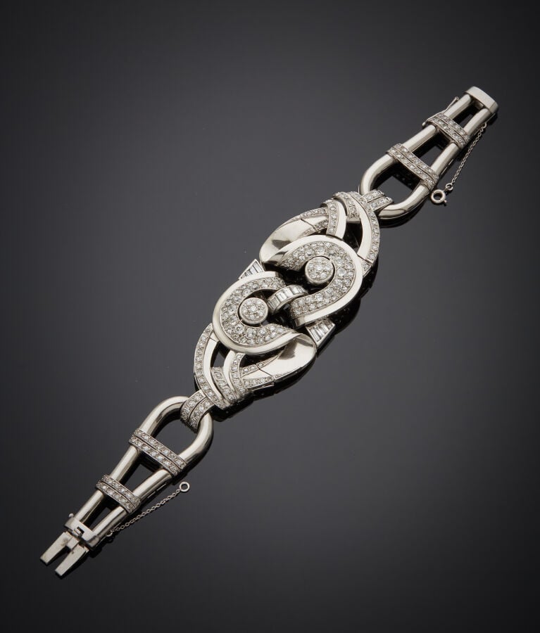 Important BRACELET en platine (min. 800‰) ajouré, à motifs géométriques en chut…