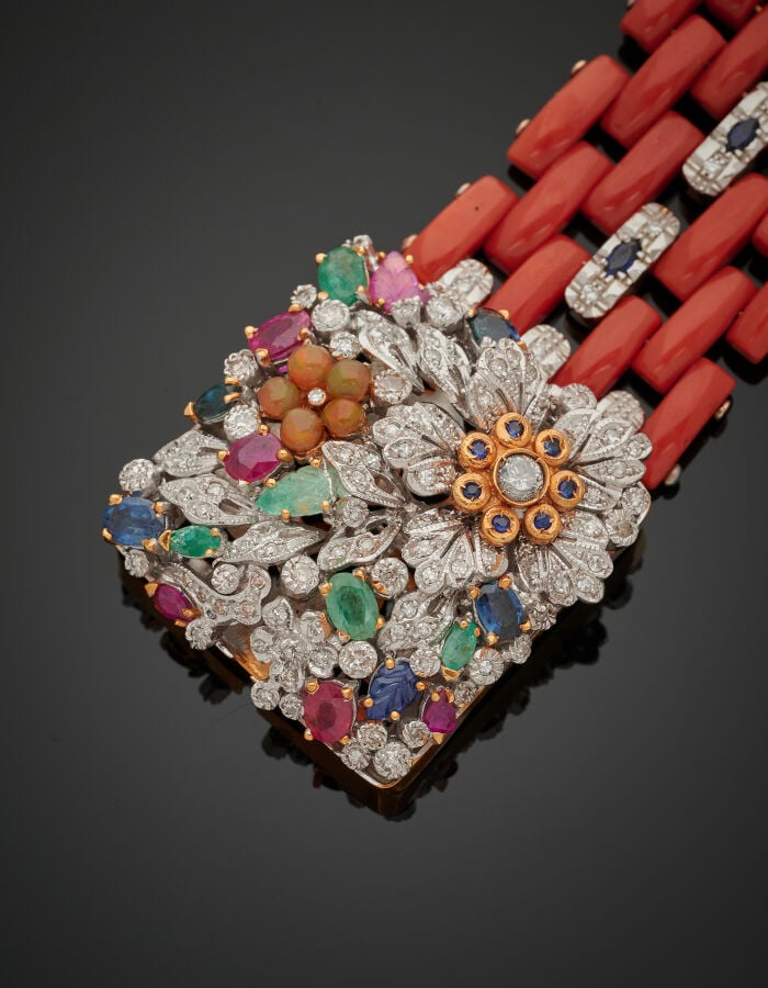 Important BRACELET manchette en or jaune et or gris (585‰) 14 carats, composé d…
