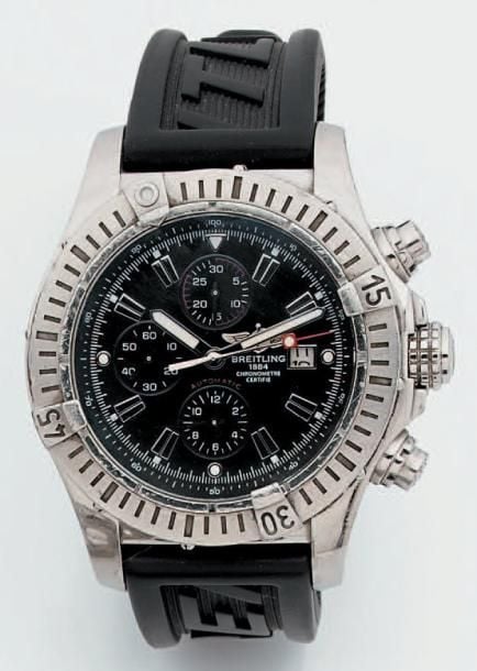 Important BRACELET MONTRE chronographe, trois compteurs, en acie