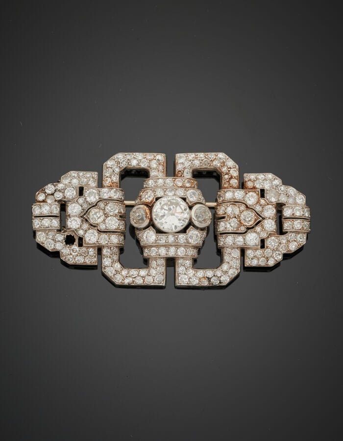 Importante BROCHE plaque géométrique, en platine (min. 800‰) et or gris (750‰)…