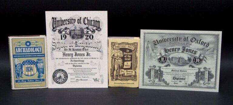 Indiana Jones Création props - 2 Diplômes et 2 Livres d'Henry et Indiana Jones Neuf