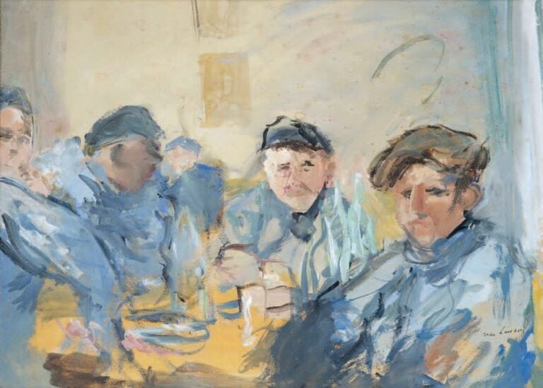 Intérieur de bar Gouache, signée x cm