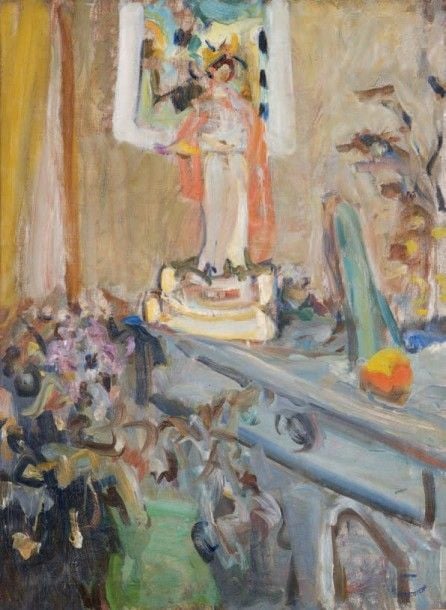 Intérieur Huile sur toile, cachet de la galerie Drouart en bas à droite et au dos Petit trou d'épingle 81,5 x 65,5 cm