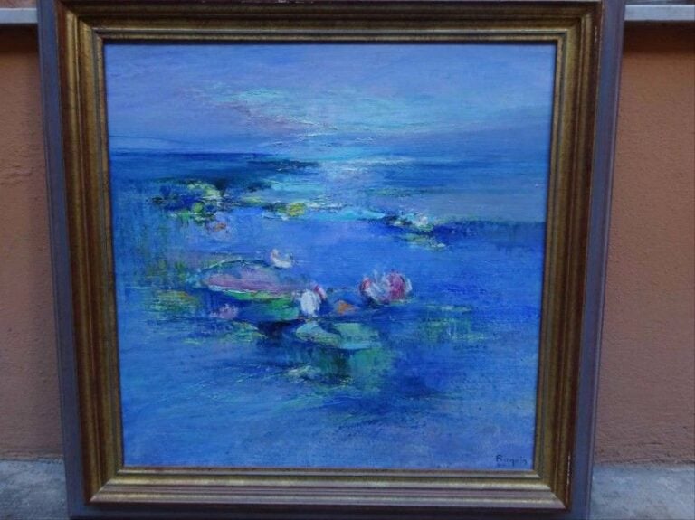 Iris Michelle RAQUIN (1933-) Les nénuphars Huile sur toile Signée en bas à droite 60 x 60 cm