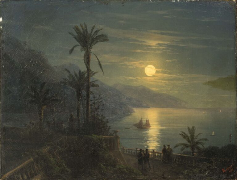 IVAN KONSTANTINOVICH AIVAZOVSKY (1817-1900) - Clair de lune sur une terrasse au…