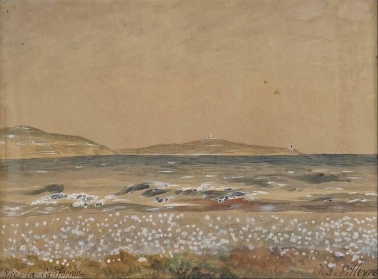 Jacques-Auguste PILLEYRE (Actif fin XIXe siècle) Nice, la Californie Aquarelle avec rehauts de gouache blanch