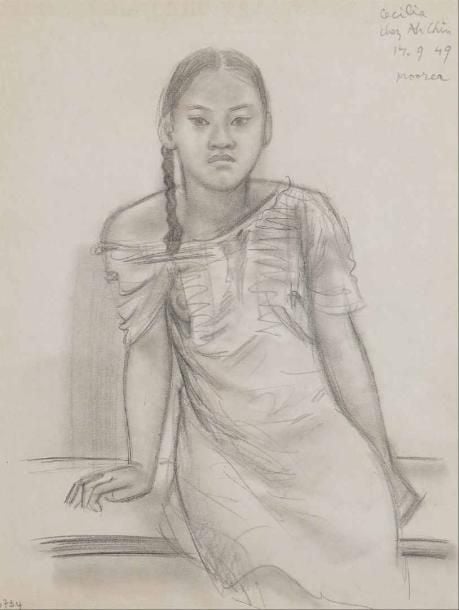 Jacques BOULLAIRE (1893-1976) Cecilia chez Ah Chin Dessin à la mine de plomb et estompe sur papie