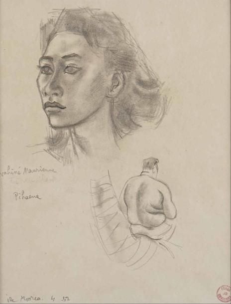 Jacques BOULLAIRE (1893-1976) Vahiné maurienne - Pihaena Dessin à la mine de plomb et estompe sur papie