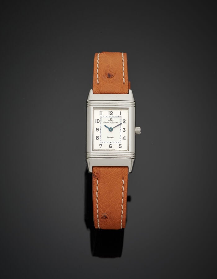 JAEGER LECOULTRE - BRACELET MONTRE rectangulaire de dame, "Reverso" en acier. L…