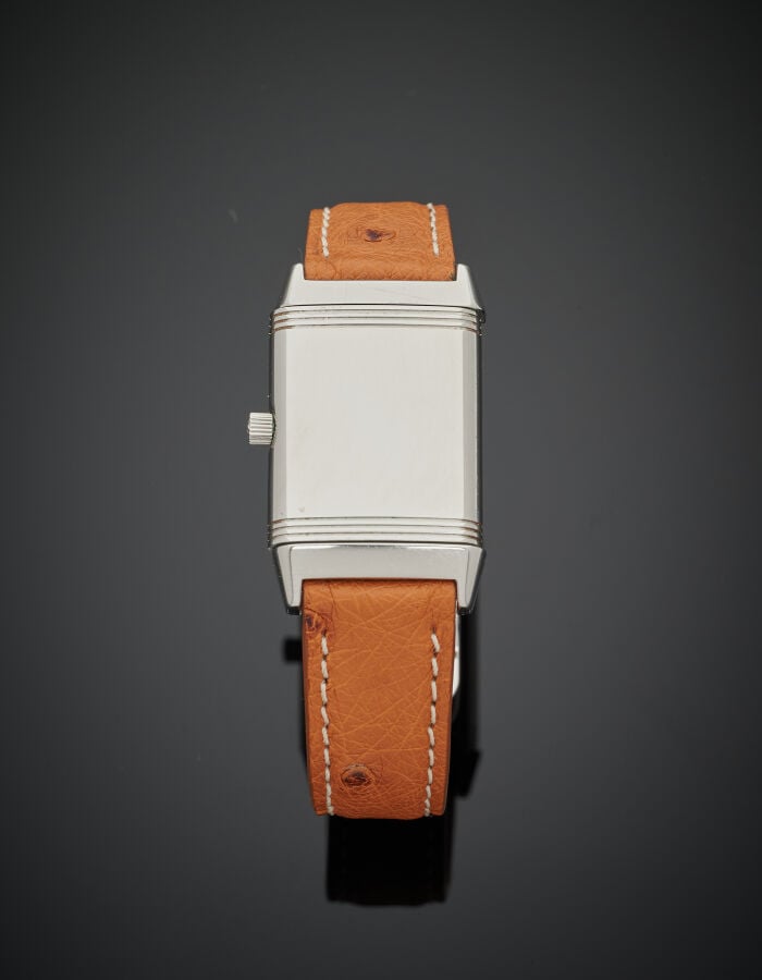 JAEGER LECOULTRE - BRACELET MONTRE rectangulaire de dame, "Reverso" en acier. L…
