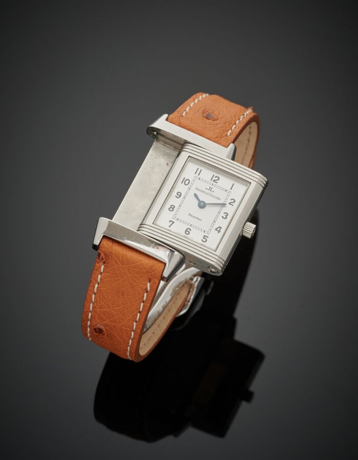 JAEGER LECOULTRE - BRACELET MONTRE rectangulaire de dame, "Reverso" en acier. L…