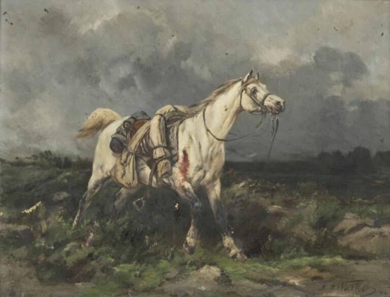 James Alexander WALKER (1831/41-1898) Cheval blessé Huile sur toil