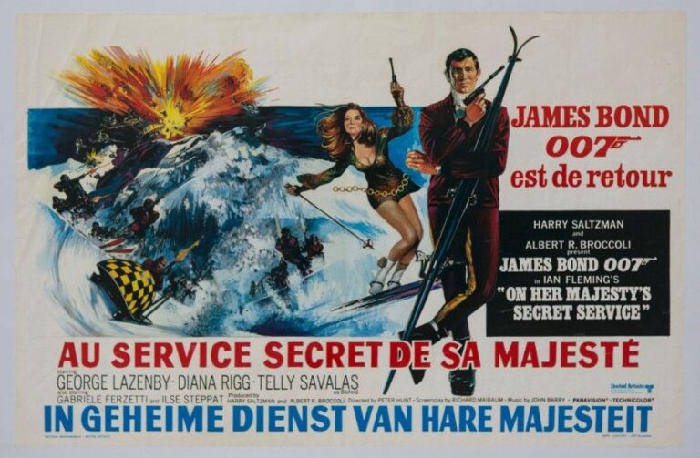 James Bond Affiche Belge Au service secret de sa majesté 36 x 54 cm (d'après Robert McGinnis et Frank Mc Carty) Occasion encadrée 1969 Belgique