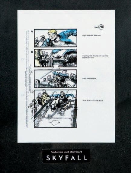 James Bond Storyboard coloré de production, Skyfall - Séquence de la poursuite de Raoul Silva (Javier Bardem) par James Bond (Daniel Craig), notamment dans le métro londonie