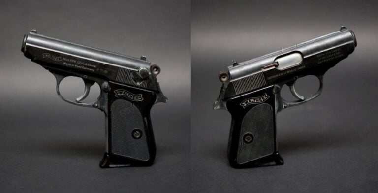 James Bond Walther PPK «hero» utilisé par Pierce Brosnan dans GoldenEye lors du tournage à Monaco, Mars 199