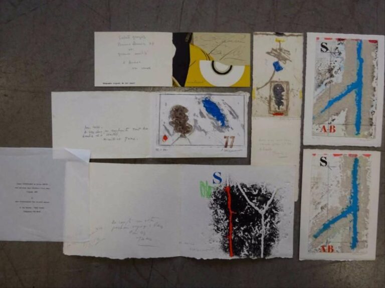 James COIGNARD (1925-2008) Lot de 3 cartes de voeux illustrées au carborundum et écrites par James COIGNAR