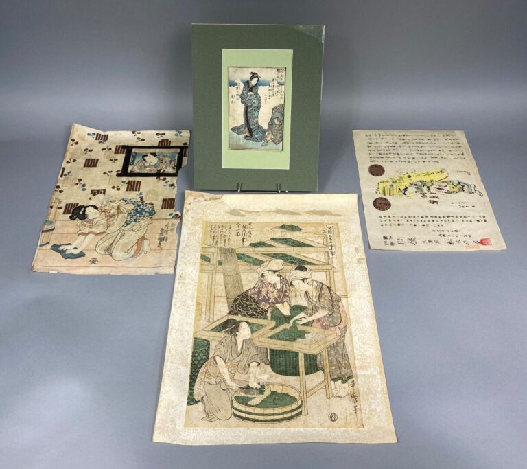 Japon - Ensemble de quatre estampes japonaises représentant notamment des geish…