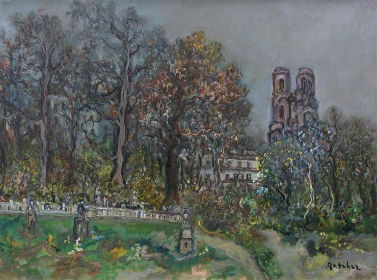 Jardin du Luxembourg (1977) Huile sur toile Signée en bas à droite, titrée et datée au dos 54 x 73,5 cm