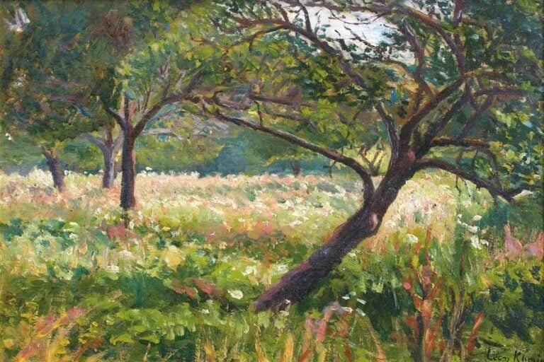 Jardin Huile sur panneau Signée en bas à droite 22 x 33 cm