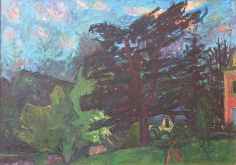 Jardin Huile sur toile Signée en bas à droite 47 x 66 cm