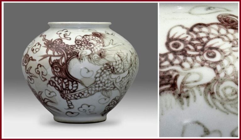 JARRE / VASE OVOÏDE EN PORCELAINE ORNEE D'UN DRAGON