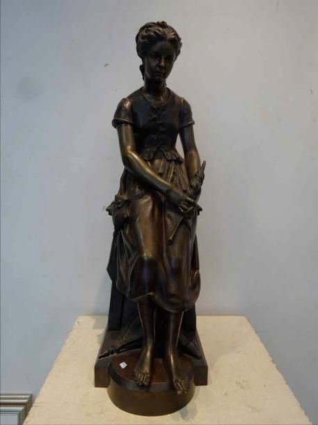 Jean Jules FRERE (1851-1906) La fileuse Bronze à patine brune Signé sur le côté Sans cachet de fondeur H: 78 cm