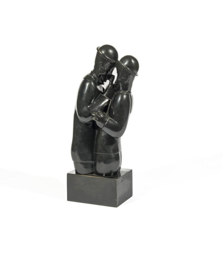 JEAN LAMBERT-RUCKI (1888-1967) - « La Confidence » - Bronze à patine noire, tir…