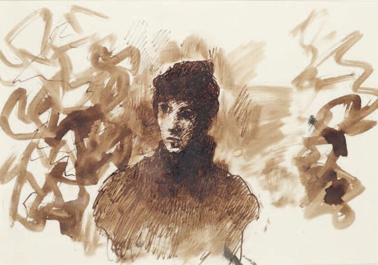 Jeune homme en buste Encre brune, cachet de la signature au dos 18 x 26 cm (à vue)