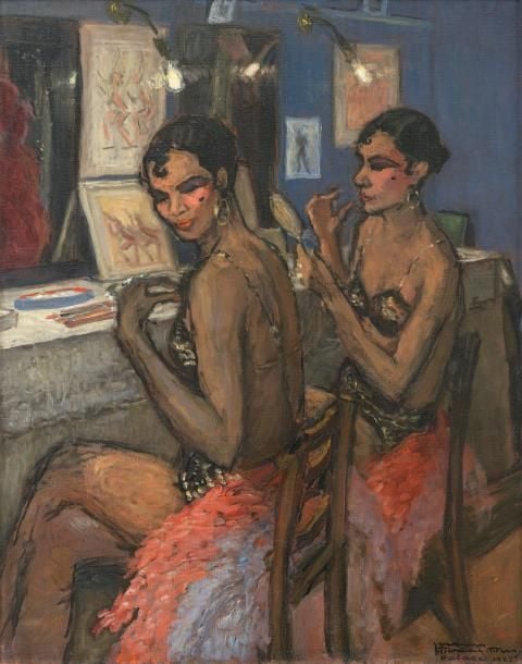 Joséphine Baker dans sa loge Huile sur toile, signée en bas à droite et située «Le Palace», datée 1927 80 x 65 cm