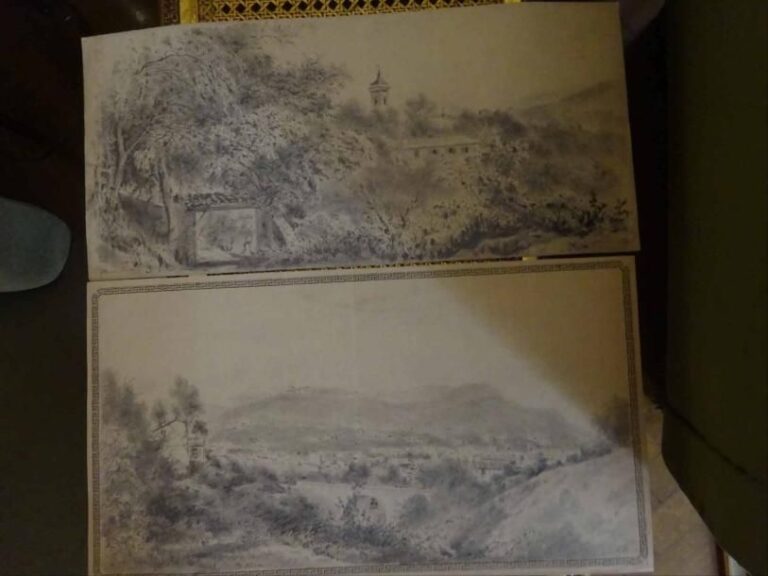 Jules DEFER Lot de 2 dessins: 2 paysages de l'arrière-pays niçois Mines de plomb sur papiers Monogrammées JD en bas à droite 26 x 46 cm et 22 x 47 cm