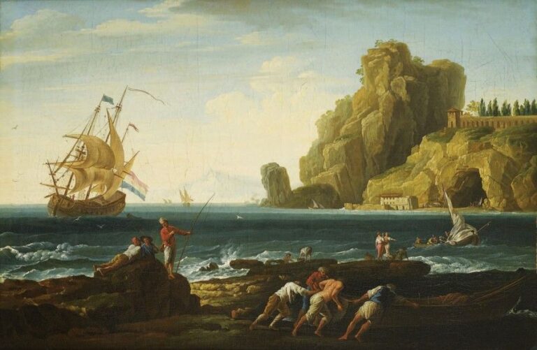 L' Arrivée d'un navire hollandais dans une anse près de la baie de Naples Huile sur toil