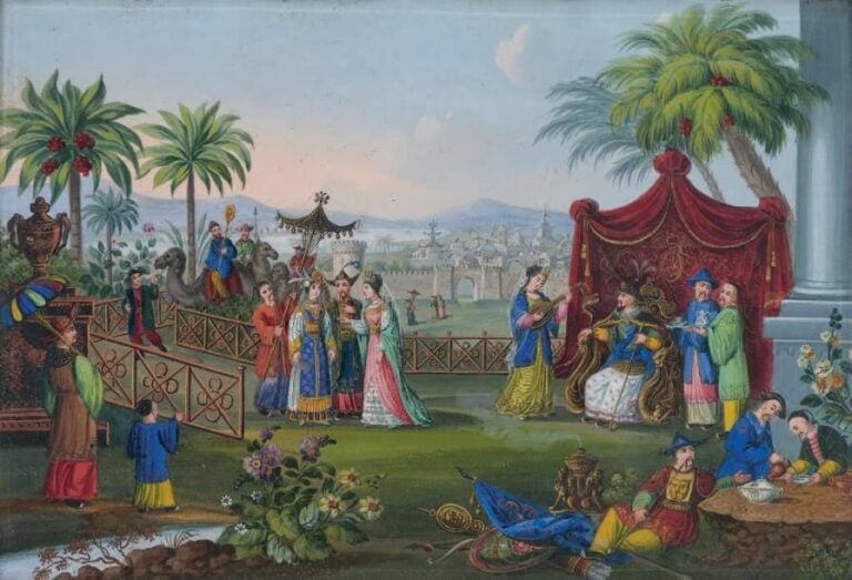 L'arrivée d'une princesse orientale devant un roi Gouache et rehauts d'o