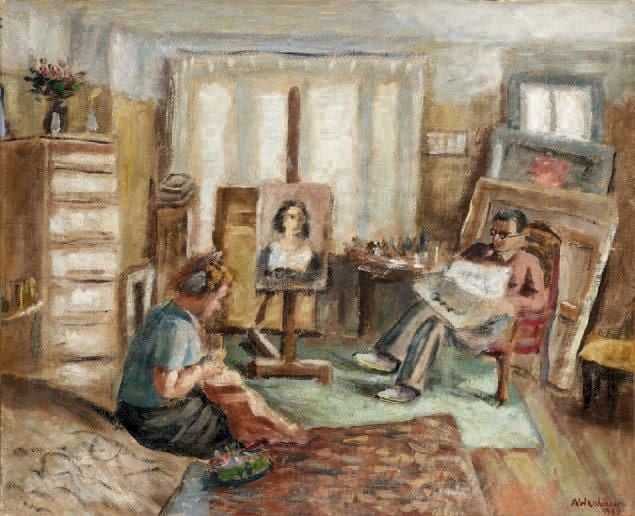 L'atelier d'artiste, 1931 Huile sur papier marouflé sur toile, signée datée en bas à droite 44 x 54 cm