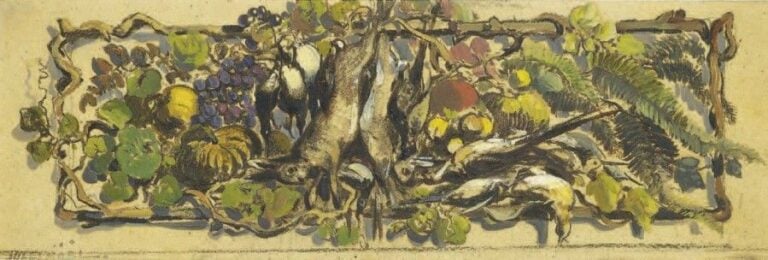 L'Automne Gouache sur papier beige, cachet de la signature en bas à gauch