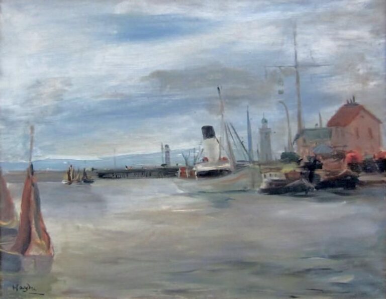 L'avant-port de Honfleur Huile sur toile, signée en bas à gauche 38 x 46 cm Oil on canvas, signed lower left