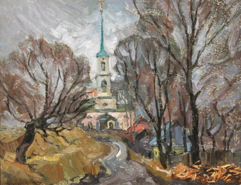 « L'église » Huile sur carton, signée en bas à gauche 25 x 32 cm