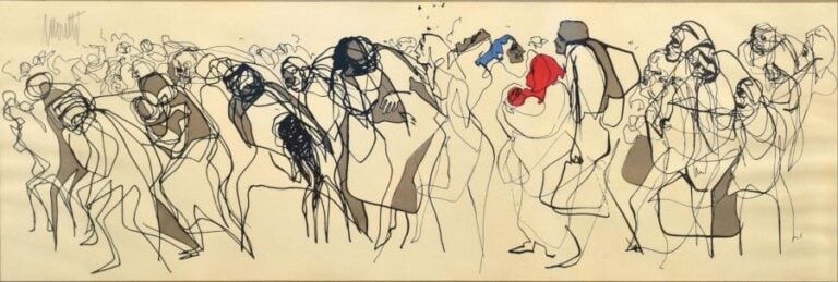 L'Exode Lithographie Signée en haut à gauche 18 x 53,5 cm