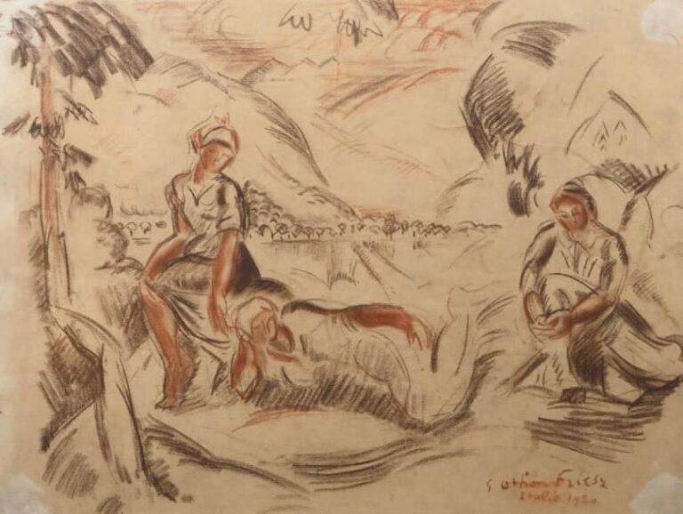 L'ITALIE Sanguine sur papier, signée en bas à droite et située, datée 1920 43 x 57,5 cm