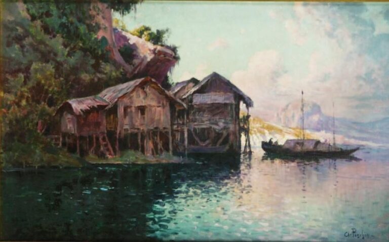 La baie d'Along Huile sur toile, signée en bas à droite 46 x 76 cm