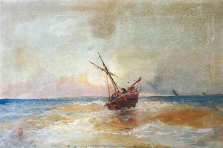 La barque dans la tempête Huile sur toile 54 x 82 cm Restaurations