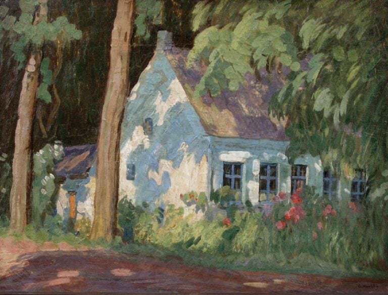 La chaumière fleurie Huile sur toile, signée en bas à droite 60 x 7