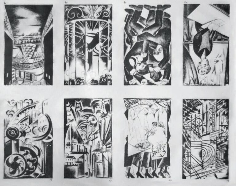 La cité, 1920 Ensemble de huit lithographies sur une même feuille La feuille: 44,5 x 56 cm