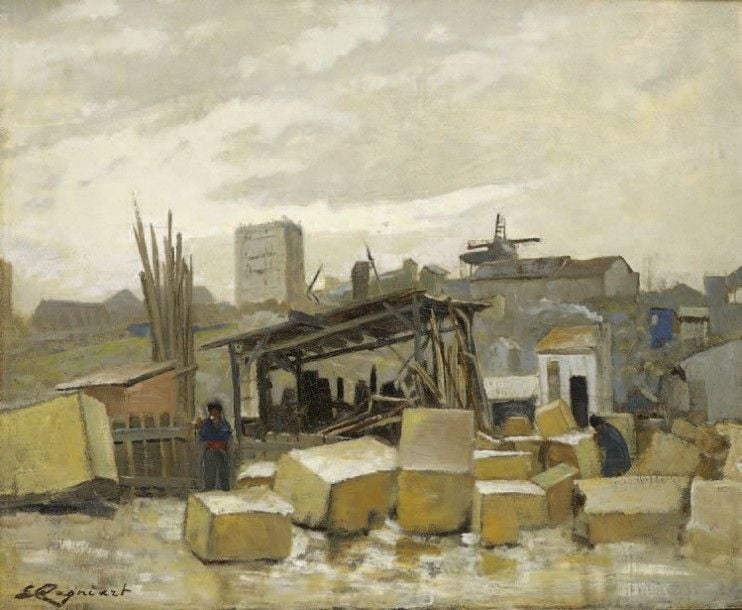 La construction du Sacré-Coeur Huile sur toile, signée en bas à gauche, circa 1875-188