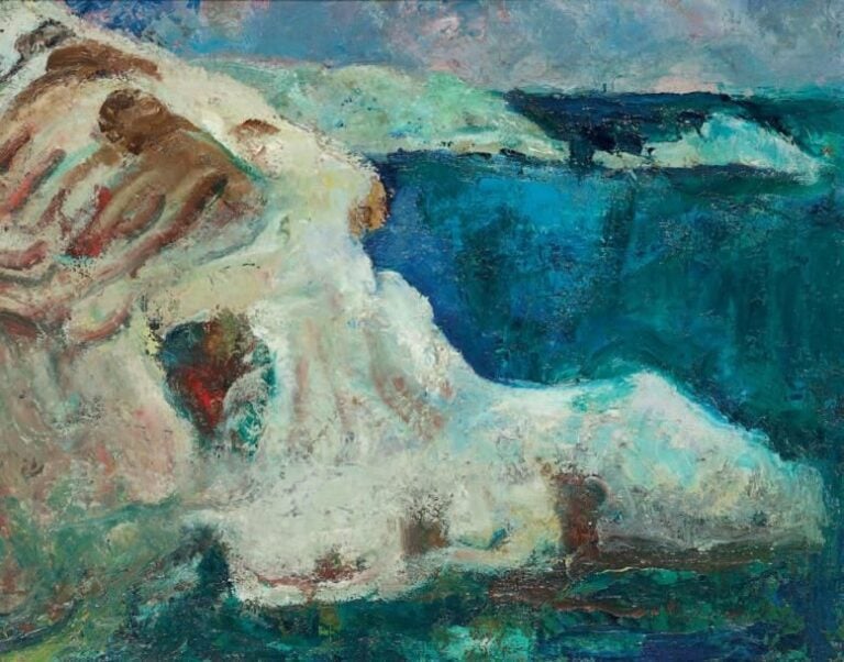 La côte rocheuse Huile sur panneau, signée au dos 41 x 50 cm