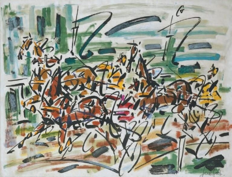 La course de Sulkys Lithographie, signée en bas à droite sur Japon nacré 53,5 x 69 cm