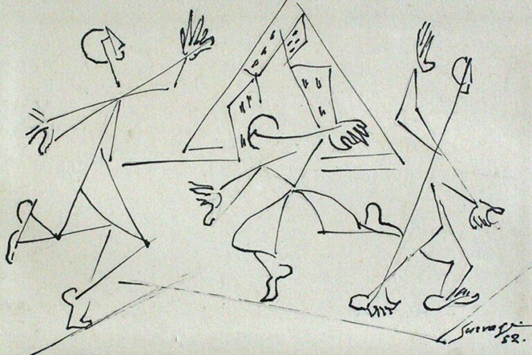 La dance (1952) Encre de chine Signée et datée en bas à droite 8,5 x 13 cm (à vue)