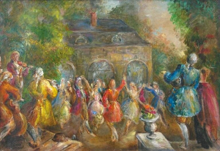 La danse Huile sur carton marouflée sur toile Signée en bas à droite 38,5 x 56 cm
