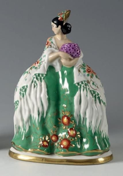 La danseuse de flamenco: brûle-parfum /veilleuse polychrome en biscuit vernissé, signé Hau