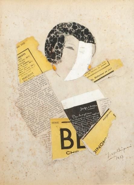 La garçonne Technique mixte et collage, Signé en bas à droite et daté 1933 Rousseurs 30 x 23 cm