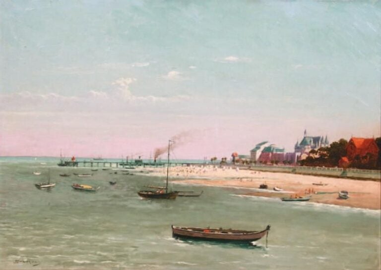 La jetée Thiers et le Casino d'Arcachon Huile sur panneau signée en bas à gauche 47 x 65,5 cm